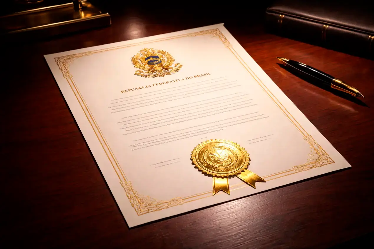 Documento oficial de licenciamento para apostas com selo dourado sobre mesa de madeira elegante